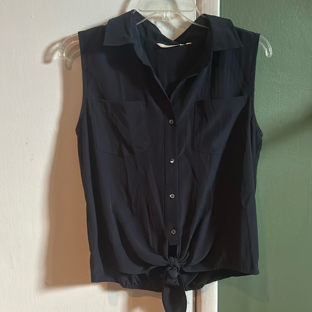 Zoa Silky Navy Button Tank Blouse